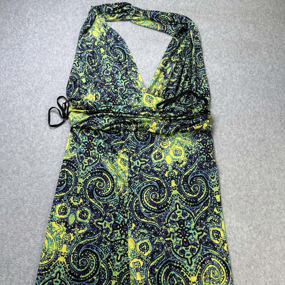Vintage USA-Made Halter Jumpsuit L Psychedelic Paisley Print Y2K Retro Stretch